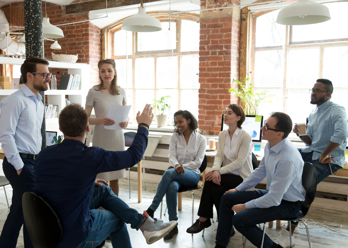 A group of young professionals participating in a data discovery workshop